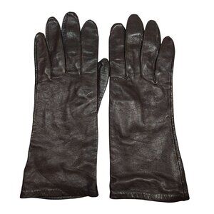 Vintage Women's Gloves Dark Brown Leather Size 8 Antron Nylon Lining